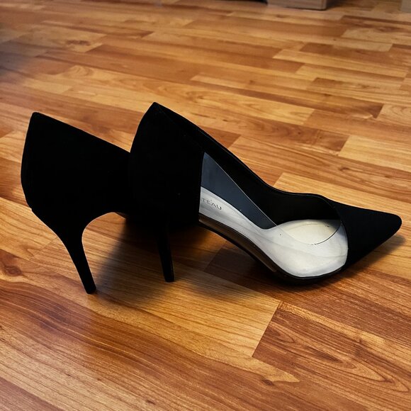 LE CHATEAU Black Suede Clear Side High Heel Pointed Toe Stilettos - Size 8.5 - Picture 5 of 12